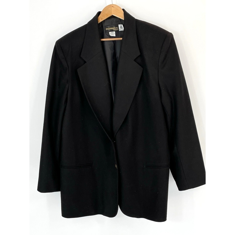 Requirements Women Blazer Sz 20W Wool Black One Button Lined Career Classic